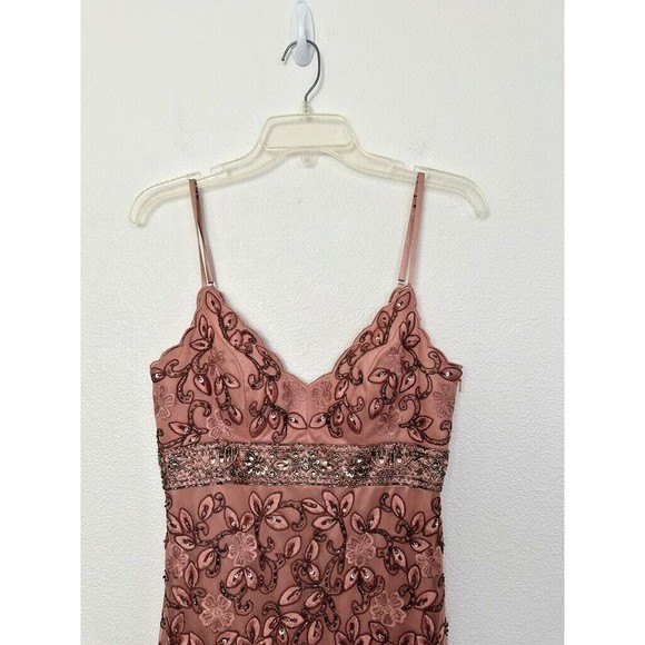 Sue Wong Nocturne Women's Beaded Mini Dress Pink Size 4 Scalloped Lined V-Neck - Picture 3 of 10